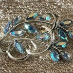 Coro Gorgeous Vintage Blue Aurora Borealis Rhinestone Floral Spray Brooch Photo 3