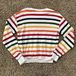 Brandy Melville  Sweater Womens Medium White Rainbow Stripe Crewneck Soft Photo 1