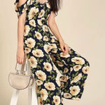 Forever 21 Womens Contemporary Floral Print Cold Shoulder Cropped Jumpsuit Sz S Photo 0