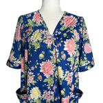 Anthony Richards Blue Floral Housecoat Pockets Medium Short Sleeve Lightweight Pink Photo 1