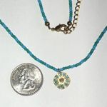 Blue Teal Green Seed Bead Beaded Dainty Flower Pendant Necklace Photo 2
