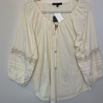 Adrienne Vittadini  NWT Boho Cream with Lace Accents Top Size‎ L Photo 0