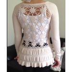 SIONI Ruffle Hem Crochet Open Back Tunic Size Large Cream Wool Sweater Boho Photo 9