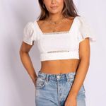 White Eyelet Tie Back Crop Top Size L Photo 0