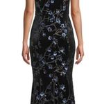 Aidan Mattox Black Mesh Sequin Plunge Neck Velvet Trumpet Gown Maxi Dress Photo 2