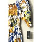 NWT INC Smocked Maxi Dress L Floral Print Blue Yellow White Cottage Romantic Size L Photo 12