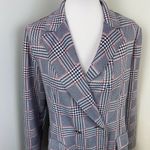 Nygard Plaid Double Breasted Long Jacket Medium Blue Photo 2