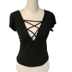 Me to We  Black Crisscross Short Sleeve Top Photo 1