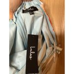 Lulus NWT  Oriana Light Blue Floral Satin Strapless Midi Dress Cocktail Formal M Photo 5