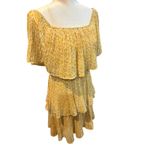 Floral Tiered Mini Dress Yellow Square Neck Ruffle‎ Layered Sundress Size L Photo 1