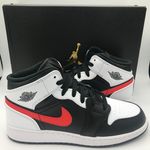 Air Jordans NWB 1 Mid GS White Black Chile Red Sneakers Photo 0