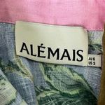 NWT ALEMAIS WINNIE FLORAL SPLICED BLUE BROWN Linen Short Sleeves SHIRT Blouse 2 Green Photo 7