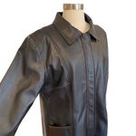 Kenzie Faux Leather Trench Coat Black Brown Stitching Y2K Zara Style Long Jacket Size L Photo 9