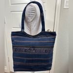 Guatemalan 100% Cotton Handmade Vibrant Embroidered Denim Medium Sized Tote Blue Photo 3
