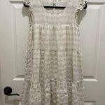 Carly Jean Los Angeles Khaki & White Checkered Eyelet Flutter Sleeve Mini Dress Photo 0