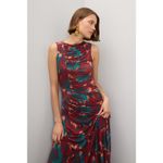 Ulla Johnson Red Green Abstract Boat Neck Side Ruched Livia Dress size Medium Photo 15