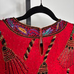 Laurence Kazar Vintage  100% Silk Beaded Sequin Tassel Blouse Red‎ Holiday Bling Photo 2