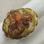 Vintage Transferware Porcelain Adjustable Ring ā Romantic Scene Motif Photo 1