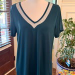 Amryllis Amaryllis NWOT Dark Teal V-Neck W/ Sheer Detail Short Sleeve Blouse Photo 0