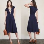 Reformation  Navy Sandy Lace Up Midi‎ Dress Size L Photo 1