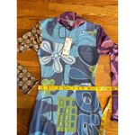 Zoe Urban Outfitters Printed Ciao Blue Green Long Sleeve Midi Dress Small Retro Photo 2