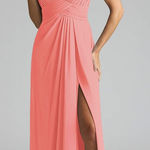 Azazie  Maren Allure Bridesmaid Dress Coral Size 6 Small Formal Maxi Evening New Photo 0