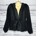 Lulus NWT L Black Deep V-Neck Sweet Victory Tie Front Peplum Hem Pleated Blouse Photo 0