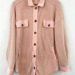 In Loom Boutique Boho Women's Pink Waffle Knit Shacket size Small Oversized Raw Hem Photo 0