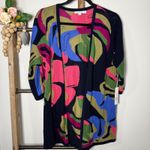 Chico's  Abstract Floral Print Duster Cardigan Navy Blue Pink Green Size Small Photo 1