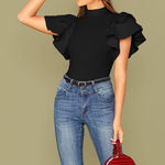 Black Ruffled high neck bodysuit size Large women's New . Super fun Photo 0