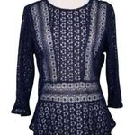 Nanette Lepore Navy Floral Lace Peplum Elbow Sleeve Top NWT Photo 0