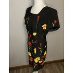 Y2K Vintage Sheath Dress Women’s 5/6 Black Floral Zip Short Sleeve Square Neck Photo 2