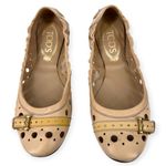 Tod's TOD"S | 6.5 | Nude Beige Ballet Flat Driving Loafer Shoe Cutouts Buckle Nubs Photo 1