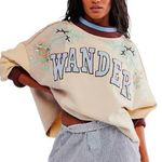 Free People Bali Day Dreams Wander Beaded Patchwork Crew Pullover Sweatshirt | M Photo 0