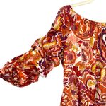 CeCe Floral Off-The-Shoulder Tiered Sleeve Blouse Orange Red Size Medium NWT Photo 2