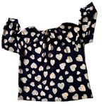 J.Crew Blouse Size Medium Navy Cream Hearts Keyhole Button Top Valentine… Photo 7
