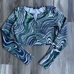 Rinsta 70s green ripple long sleeve button up top Deep V‎ Open Front Sexy Medium Photo 1