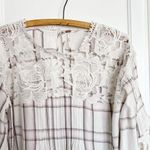 Free People • Darling Diana top blouse cream plaid crochet lace balloon sleeve Photo 3