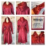 1990s Messages Red Iridescent Hooded Taffeta Belted Coat Made in Hong Kong M Size M Photo 12