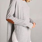 Cherish Boutique  light gray and brown suede elbow latch top size large Photo 0