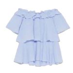 ZARA  Tiered Ruffle Baby Blue Off Shoulder Top Blouse Size Large EUC #0622-OC Photo 0
