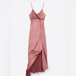 ZARA BLOGGERS FAVE! SATIN EFFECT Buttoned Slip Midi Dress Dusty Pink Photo 11