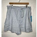Draper James NEW  Striped Linen Blend Paperbag Shorts Size XL Blue White Photo 0