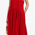 Madewell Textured V Neck Midi Dress Festival Red A Line Linen Cotton Medium NWT Photo 0