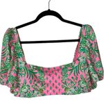 Lilly Pulitzer Ressina Pink Green Floral Square Neck Puff Sleeve Bikini Swim Top Photo 2