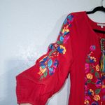New See And Be Seen Red Embroidered Peasant Tassel Top Size Medium Photo 3