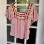 Lucky Brand  Women’s XS Mauve Crochet Squareneck Boho Short Sleeve Blouse Top Photo 12