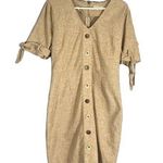 Moon River  Beige Short Sleeve Button Front Dress Women Sz L Photo 0