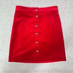 Talbots  Velveteen Button Front A-Line Skirt Red Velvet Stretch Knee Length NWT Photo 8