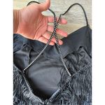 Vintage Inspired Black Fringe Maxi evening Gown With Rhinestone Straps Black Size M Photo 6